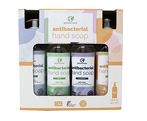 Greenerways Antibacterial Hand Soap | Made in USA | Citrus, Lavender, Mint & Unscented 4Pack | Sulfate-Free, Paraben-Free, Cruelty-Free, Vegan Hand Wash | 16 Fl Oz