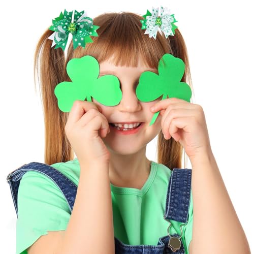 St. Patrick's Day Hair Bows Clips Irish Green Shamrock Hairpin for Kids Grosgrain Ribbon Bowknot Boutique Alligator Hair Clips Green Saint Headwear Accessories for Kids Girls Women 2 Packs