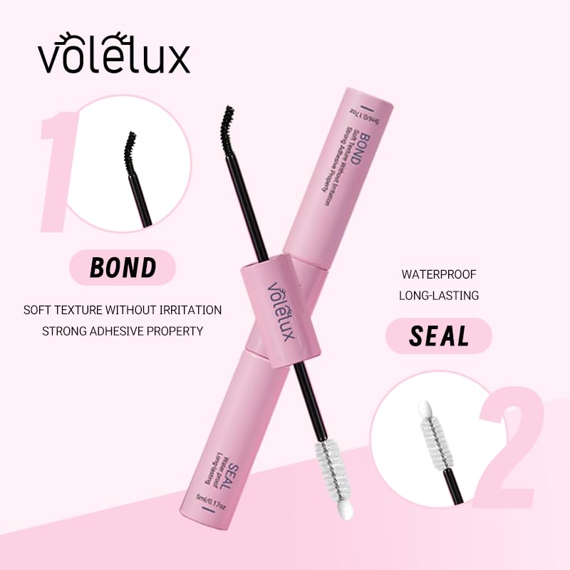 Volelux Pink Lash Cluster Glue & Sealant 2-in-1 Waterproof Lash Adhesive, Sensitive Eyes, Fast-Drying