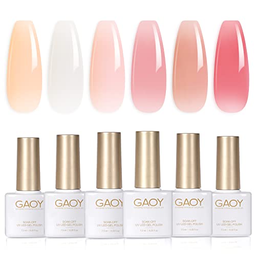 GAOY Jelly Nude Gel Nail Polish Set - 6 Sheer Pink & Milky White Colors