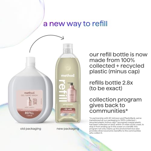 Method Premium Gel Hand Soap Refill, Vanilla + Raspberry, Recyclable Bottle, 34 fl oz (Pack of 4) (Packaging May Vary)