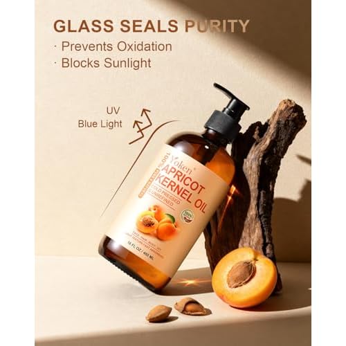 Cold Pressed Apricot Kernel Oil 16 fl oz Glass Bottle - Single Ingredient 100% Pure and Natural Apricot Oil, Lightweight Carrier & Massage Oil for Skin & Hair, Unscented & Hexane Free
