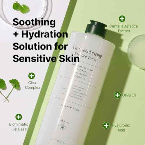 AVCA CICA Rebalancing Essence Facial Toner - Korean Toner with Centella Asiatica for Hydrating & Soothing, ph5.5 Trouble Care, Korean Skin Care (1L/33.8fl.oz.)
