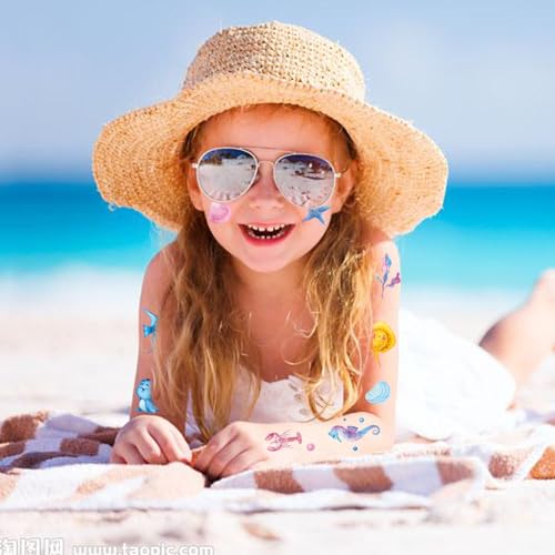 96 Ocean Animals Temporary Tattoos for Kids, 10 Sheets Sea Life Stickers