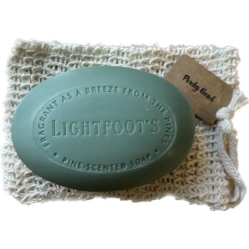 Lightfoot's Pine Soap for Men Bundle with Five (5) bars of Lightfoot's Pine Scented All Natural Mens Soap and One (1) Plastic Free Exfoliating Sisal Soap Saver Bag Gift Boxes