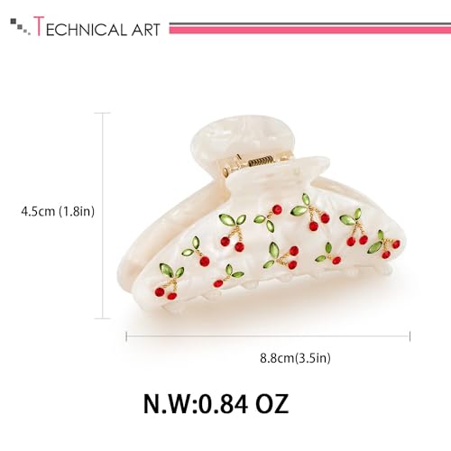 Red Cherry Rhinestone Acrylic Hair Clips for Thick Hair - 1PC