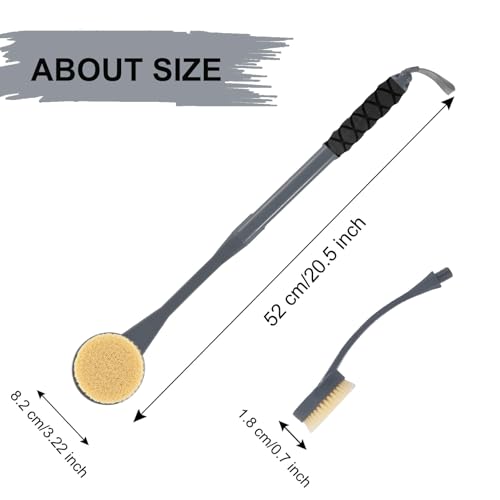 Gobiteli Grey Back Scrubber with 20.5-Inch Handle - Shower Brush for Deep Body Clean