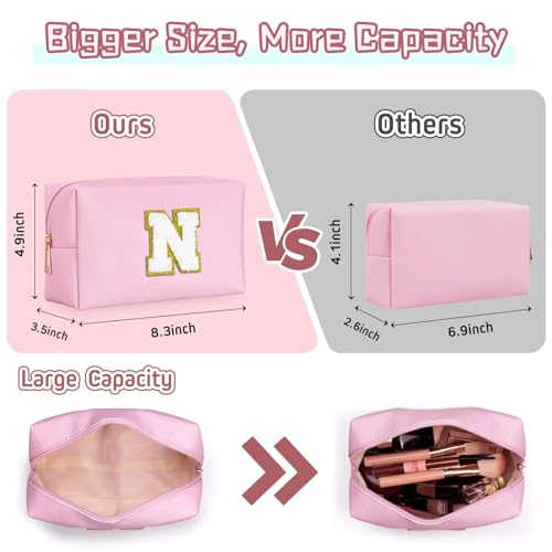 Personalized Initial Makeup Bag for Girls, Waterproof Cosmetic Travel Bag