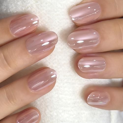 CurvLife Short Oval Press On Nails - Champagne Pearl Gel Set