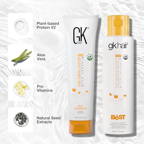 GK HAIR Smoothing Keratin Treatment & pH Clarifying Shampoo Set 3.4 oz – Frizz Control & Shine