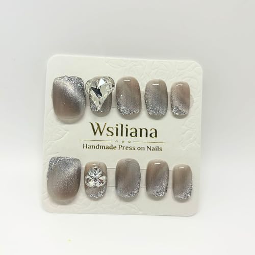 Wsiliana Summer Fruit Acrylics Nails Handmade Press On Nail Short Squoval Reusable Long Lasting Wear Fake Tip 3D Design Art Charms Cute with Storage Box 10 Pcs (050 S)