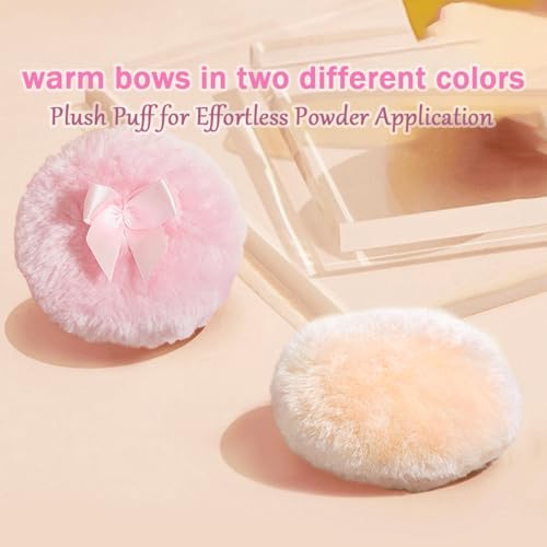 4" Glass Dusting Powder Container with 2 Fluffy Puffs,Cute 3.5" Soft Body Powder Puff and Jar Set(Butterfly-olive green)