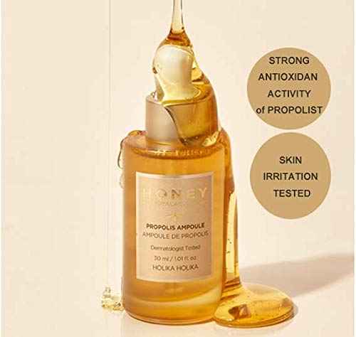 HOLIKA HOLIKA Honey Royal Lactin Propolis Ampoule - Face Serum 64% Propolis Extract - Royal Jelly, Niacinamide, Hyaluronic Acid, Shea Butter - Radiance Enhancing Hydrating Korean Skincare, 1.01oz