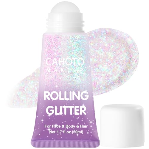 Pastel Rolling Glitter, Shimmer Gel for Face Body & Hair, Sparkling Holographic Roll-on Sequins for Singer Concert Rave Festival Halloween Party Carnival, 1.7 fl.oz