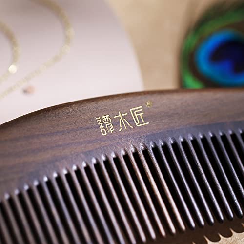TAN MUJIANG Anti Static Hair Comb - 5.12" None-Tangled Detangling Comb - Fine Tooth Natural Wooden Handmade Combs for Women and Girls