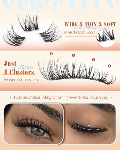 Newcally Wispy Lash Clusters Clear Band 8-16mm D-Curl