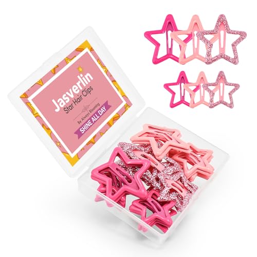 JASVERLIN Pink Star Snap Hair Clips, 36-Pc Y2K Set