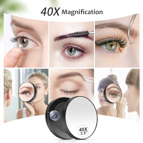 40X Magnifying Compact Mirror with Suction Cups & Tweezers - 3.5 Inch