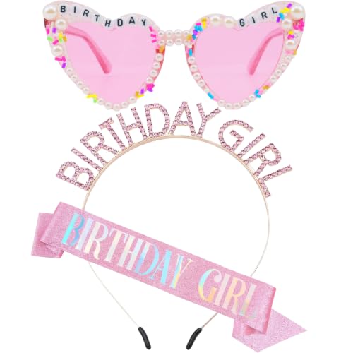 Birthday Girl Party Set - Tiara, Sash & Heart Glasses