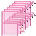 12-Piece Nylon Zipper Pouch Set, Pink Mesh Cosmetic Bags, Zippered Travel & Office Supplies Organizers - A5