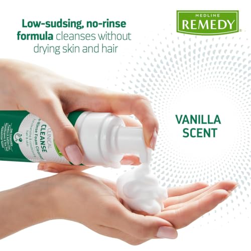 Medline Remedy 8 fl oz No-Rinse Foam Cleanser Vanilla Scent for Face, Body & Hair (Hydrating, Paraben/Sulfate Free)