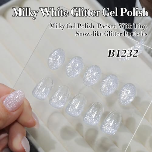 Double Rhythm 15ML Sheer White Snow Glitter Gel Nail Polish - Soak Off, Long Lasting Art Manicure