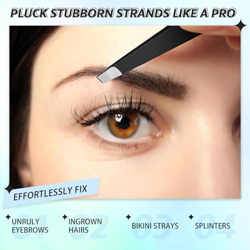 Mudder 12-Piece Stainless Steel Slanted Eyebrow Tweezers Set