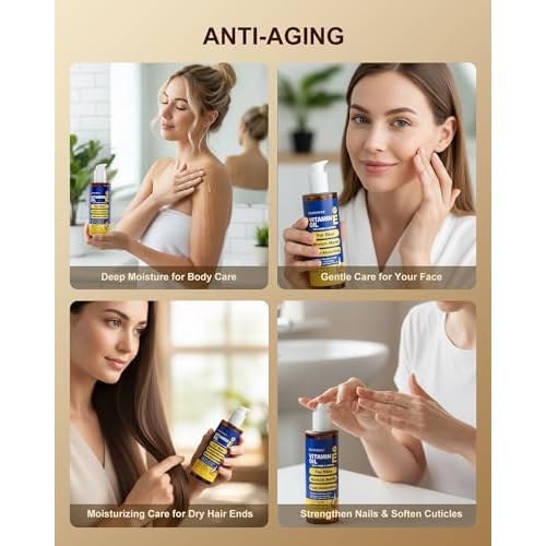Vitamin E Oil for Face 5 fl oz, Organic Vitamin E Oil for Scar, Stretch Marks, Skin and Hair, Lightweight Body Oil Moisturizing and Firming Skin, Cold Pressed Hexane Free-150ml