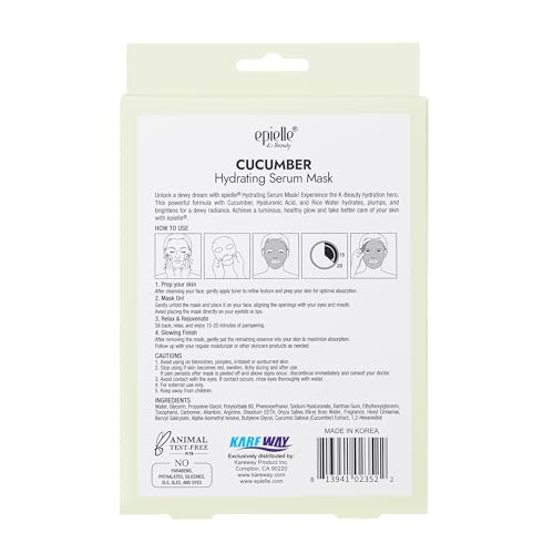 Epielle Cucumber Hydrating Serum Sheet Masks (5pk) | Korean Skincare | Facial Sheet Mask | Kbeauty, Spa Gifts for Women