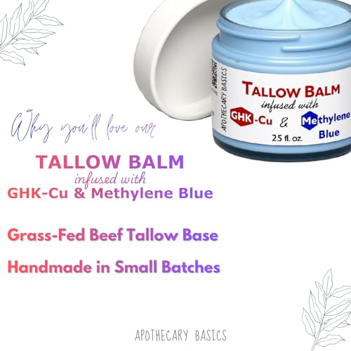 GHK-Cu Copper Peptide & Methylene Blue Infused Whipped Tallow Balm with Organic Jojoba Oil ? Helps Improve Appearance of Fine Lines & Wrinkles ? Grass-Fed Tallow Face & Body Moisturizer ? 2.5 fl oz