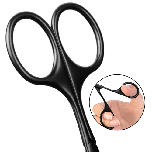 Premium Nose Scissors for Men Women, Facial Grooming Scissors, Curved Safety Blades with Rounded Tip for Trimming Small Details, Ear Hair, Eyebrow - Black