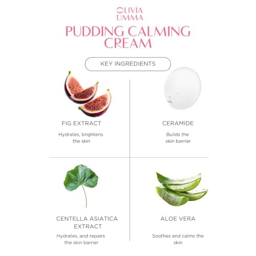 OLIVIAUMMA Glass Skin Tanghulu Fig Pudding Calming Cream - Korean Skin Care Moisturizer Face Cream for Barrier Repair & Hydration - Soothing korean moisturizer with Aloe Vera + Ceramide - 50g