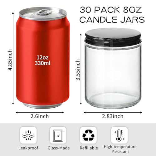 KEYWING 8oz Clear Glass Candle Jars with Metal Lids (30-Pack)