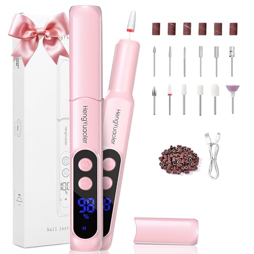 HengYuaoler Cordless Electric Nail Drill Kit Pink, 3 Speeds, Rechargeable USB Manicure & Pedicure Tool