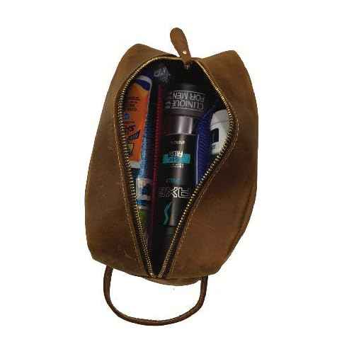 Calissimo Genuine Leather Toiletry Travel Tote Bag - Dopp Kit - Shaving Kit.
