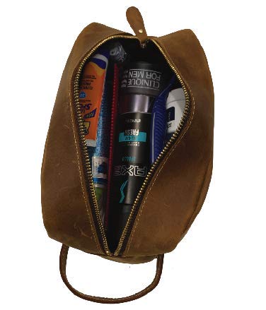 Calissimo Genuine Leather Toiletry Travel Tote Bag - Dopp Kit - Shaving Kit.