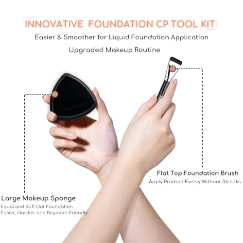 Flat Foundation Brush Rubycell Sponge & Mixing Palette Makeup Tool Couple Set- Ideal for Liquid Foundation,Ultra-Soft Seamless Blender for Flawless Natural Makeup,Minimized Absorb, Long-Lasting
