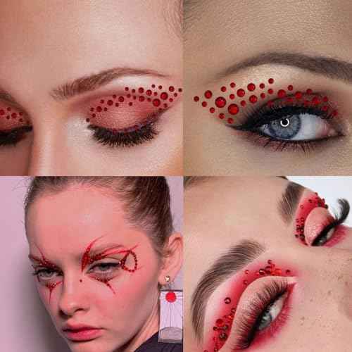 NOOEPC Red Face Gems Hair Gems, Self-Adhesive Face Jewels Eye Jewels Rhinestones 3/4/5/6 mm DIY Face Gems Stick on, Rhinestones Gems Rave Accessories for Face Eyes