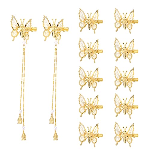 3D Butterfly Hair Clips Set - 12Pcs Gold Alloy Barrettes