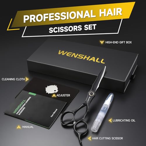 Wenshall Black 6 Inch Professional Hair Cutting Scissors - Japanese 440C Steel, Sharp Salon Shears for Hairdresser & Home Use