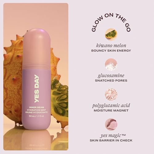 Yes Day Inner Beam Hydrating Face Mist for Teens ? Travel Size Facial Spray for Teens & Ages 10 Up, with Kiwano Melon, Glucosamine & Polyglutamic Acid (50ml / 1.7 fl oz)