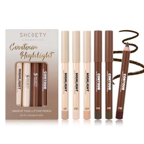 6-Shade Face Contour & Highlight Stick Kit, Dual-Ended Pencils