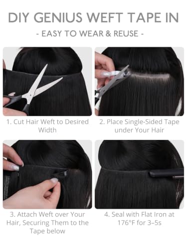 WENNALIFE Tape In Weft Hair Extensions - Remy Human Hair, 16" 50g, Light Blonde