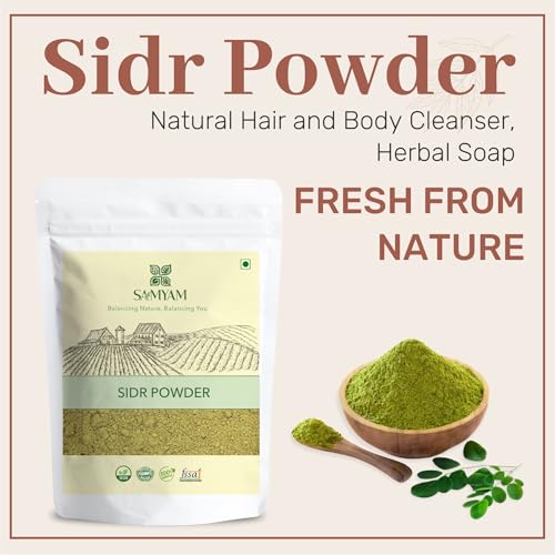 SAMYAM Natural Sidr/Jujube Powder - 200g (7 oz) | Natural Hair and Body Cleanser, Herbal Soap