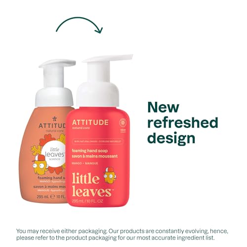 ATTITUDE Foaming Hand Soap for Kids, EWG Verified, Dermatologically Tested, Plant- and Mineral-Based Ingredients, Vegan, Mango, 10 Fl Oz