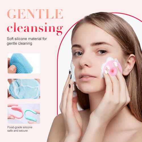 Ultra Soft Silicone Face Scrubber Set - 8 Piece Manual Gentle Facial Cleansing Brush & Pore Exfoliator, Deep Cleansing and Travel-Friendly