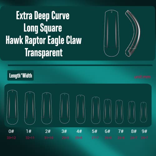NOVO OVO Transparent Duck & Hawk Curved Eagle Claw Nail Tips - 1050 Pcs (2 Sets of 550 & 500 Pcs) - Half Cover Square False Nails