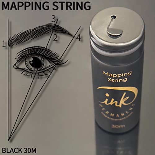 Ink Permanent Black Brow Mapping String [2 X 100 Ft Bottles - 60 m] Pre-Inked Mapping String for Permanent Makeup and Microblading Supplies | Brow Mapping Kit | Mapping String for Brow Mapping