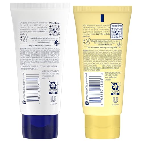 Vaseline Intensive Care Lotion Bundle ? Advanced Repair Unscented Formula and Nourishing Moisture Hand and Body for Extremely Dry Skin, 2 OZ Ea (2 Piece Set)