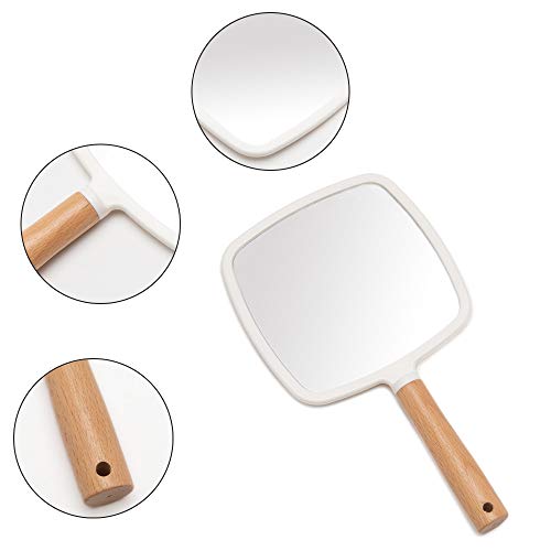 YEAKE Wood Handle Hand Mirror for Makeup - Portable Travel